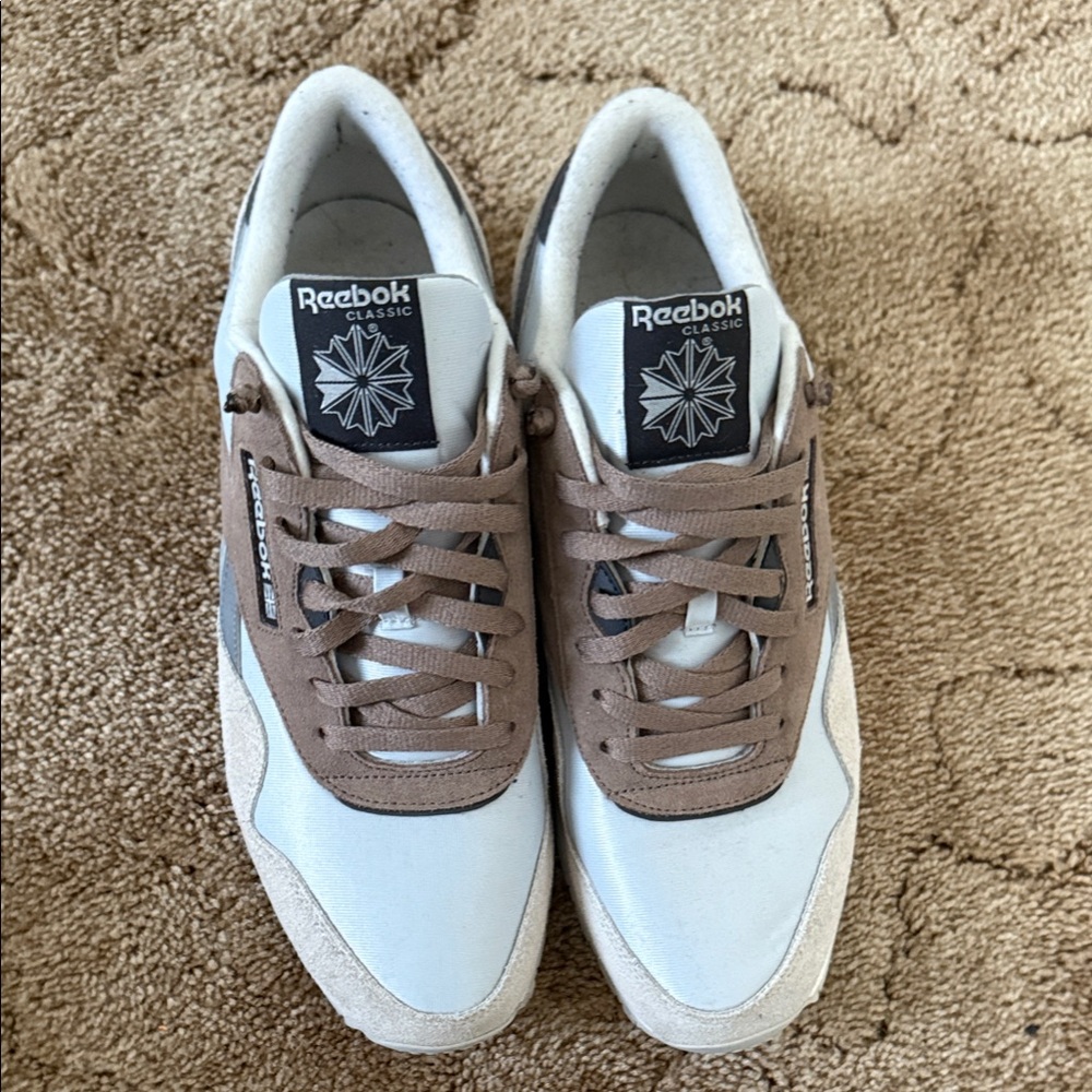 Reebok Classic White and Brown Sneakers